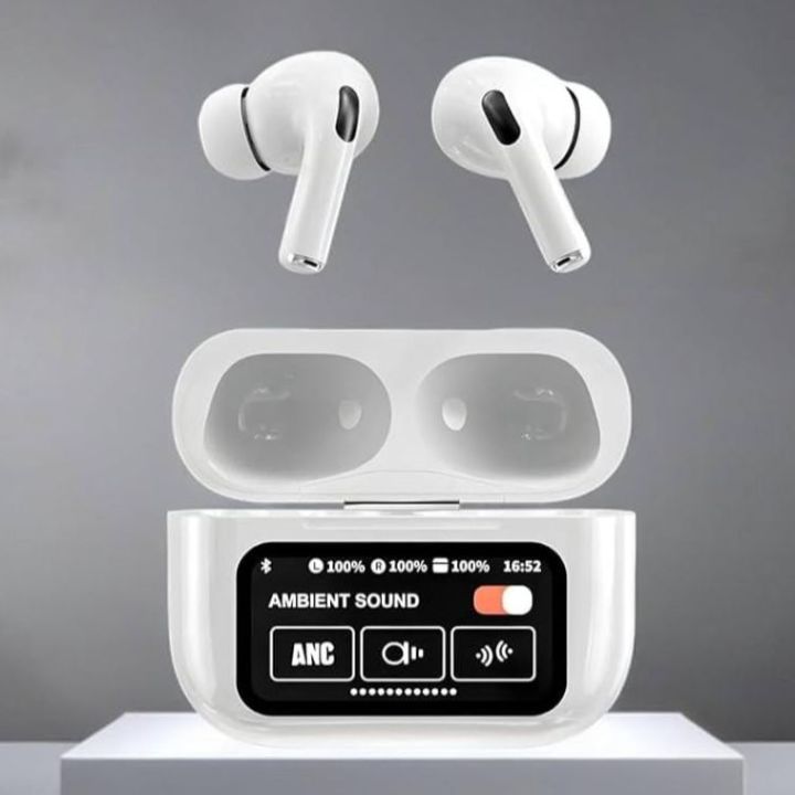 A9 Pro ANC / ENC Wireless Earbuds Bluetooth 5.3 AirPods with LCD Display, Touch Screen Case, Noise Cancelling, Smart Touch Control, In Ear Headphones