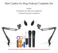 Best Combo for Vlog, Podcast 2x Arm Stand tripod, 2x Microphone Complete set best for all mobile phone and camera. 