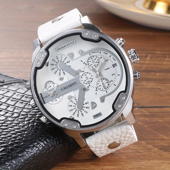 CAGARNY Men's Watch, Classic Casual Large Dial Dual Time Zone Date Quartz Watch, Ideal choice for Gifts