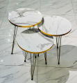 1 PCS / SET OF 3 ROUND COFFEE TABLE HIGH GLOSS NESTING END TABLES - ROUND WOOD STACKING COFFEE SIDE ACCENT TABLES WITH METAL LEGS FOR LIVING ROOM, HOME OFFICE, NIGHTSTANDS FOR BEDROOM, STURDY EASY ASSEMBLY - 3 PIECE NESTING TABLE SET FOR LIVING ROOM. 