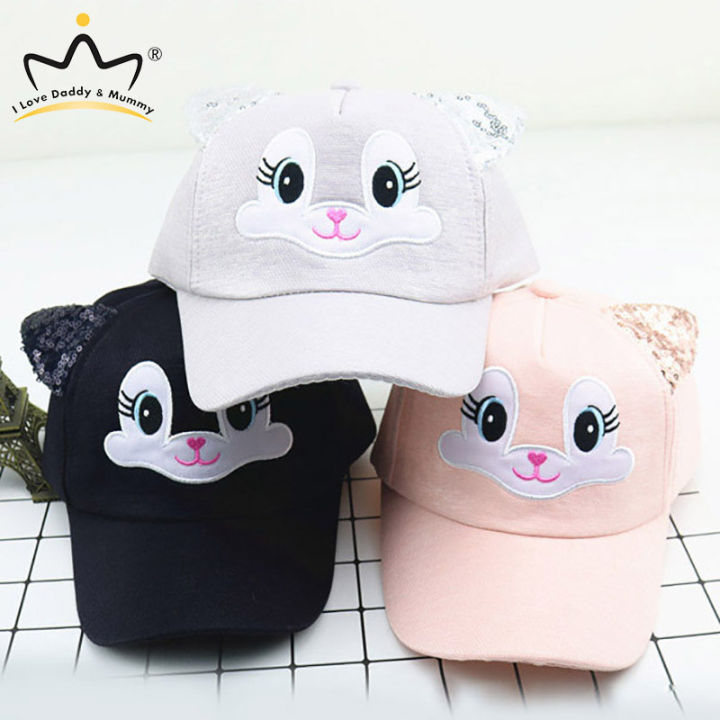 I LOVE DADDY&MUMMY-Summer New Cute Cartoon Cat Ear Girls Cap Adjustable Baseball Cap for Kids Children Girl Sun Hat