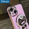 dienya For MOTOROLA G9 Play Case Cartoon Cute Doraemon Folding Stands Phone Case New Design Thin Plating Pattern Casing Full Lens Cover Camera Shockproof protective Softcase. 
