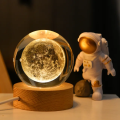3D Laser Engraved Crystal Ball LED Night Light with Wooden Base - Solar System and Galaxy Design, USB Powered, 6/8 cm Ornament. 