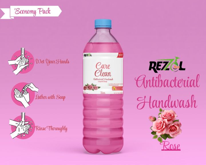 Rezol Care Clean  Antibacterial + Rose Fragrance Liquid Hand Wash 1.4L - Liquid Soap - For Homes, Schools, Banks, Prisons, Hospitals, Hotels, Restaurants, Houses of worship and Nursing homes 1400ml