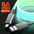 Flow Luminous Lighting USB Type C Cable 6A 66W For Huawei P50 Honor 5A Fast Charging USB C Charger Data Cable for Xiaomi Samsung. 