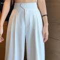 Womens Wide Leg Pants Straight Leg High Waisted Office Loose Long Pants XL White. 
