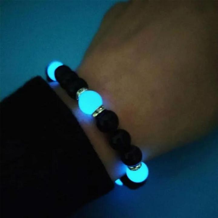 Natural Stone Elastic Bead Bracelet Glow In Dark Handmade Luminous Stone Bracelet