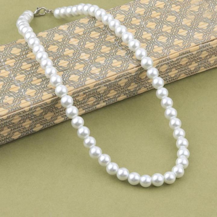 Simple Beautiful Mala White Round Pearl Necklace for Girls Women