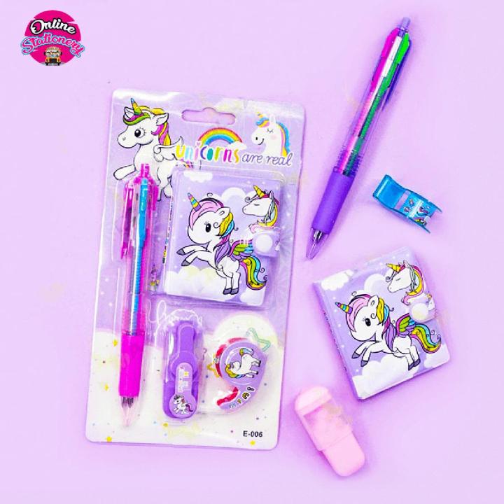 4 in 1 Purple Unicorn Stationery Set