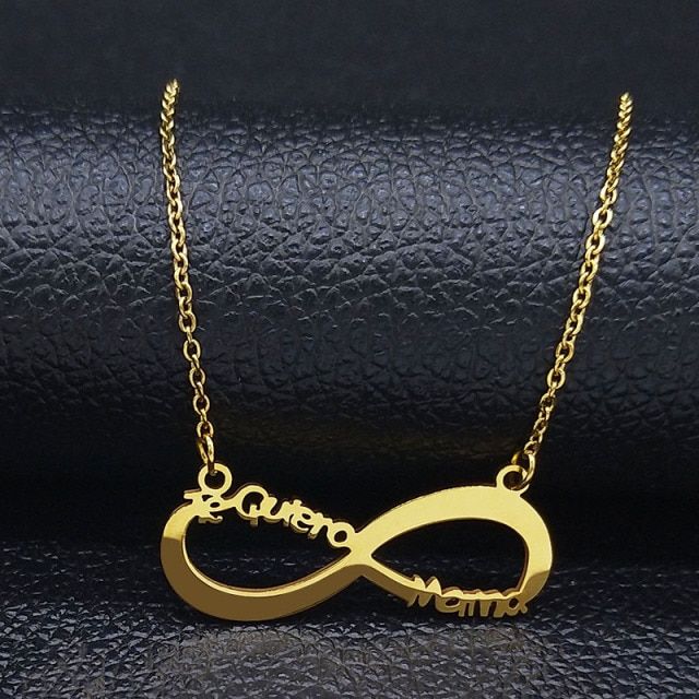 Infinite Loop Te Quiero Mama Stainless Steel Chain Women Gold Color Necklaces Jewerly Joyas Mother's Day N512s01