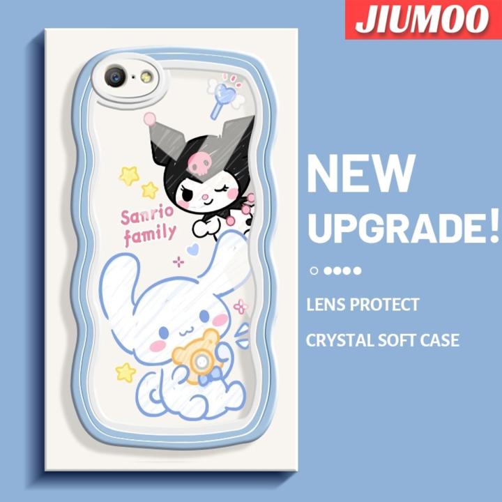 JIUMOO For OPPO A57 2016 A39 Case Cartoon Kuromi Sanrio Family Colorful Lovely Cream Wave Border Soft Clear Shockproof Phone Cases Creative Camera Transparent Casing Simple Silicone Protective Cover