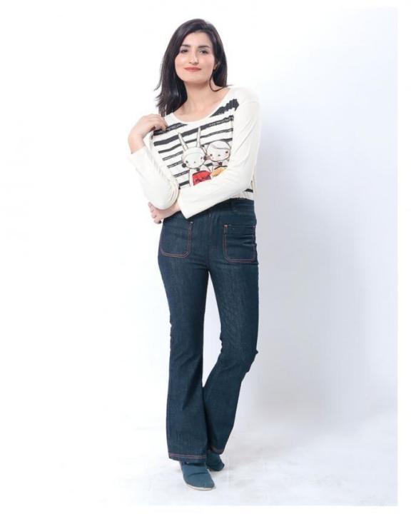 Blue - Denim - Flared Fit Palazzo Jeans For Women