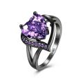 Red Heart Crystal Zircon Black Skull Punk 316L Stainless Steel Ring for Women. 