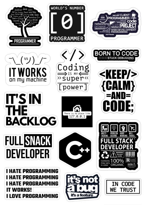 Programming Stickers for Laptop 15 Pcs Car Bike Phone Stickers