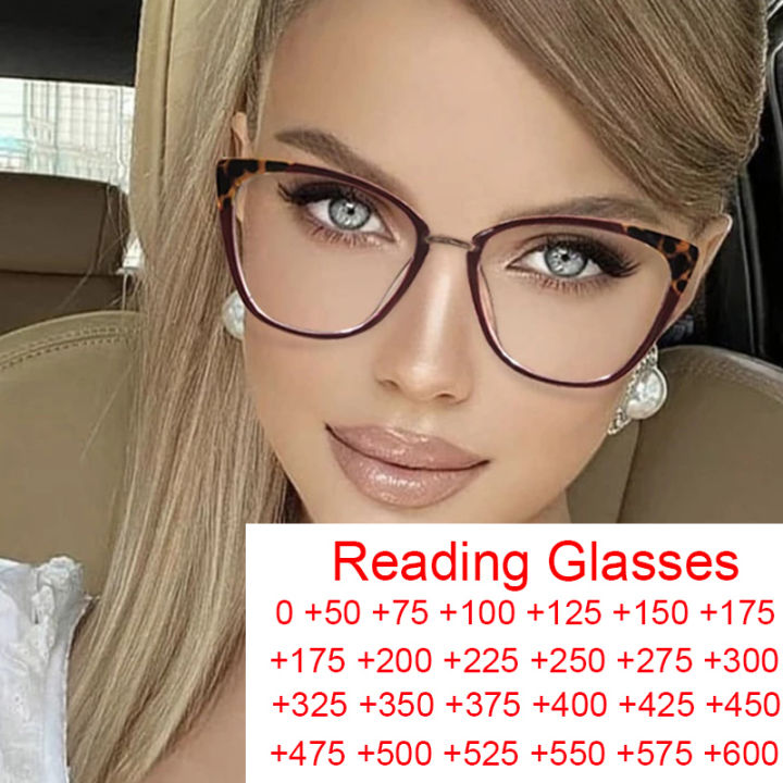 Anti Blue Light Farsightedness Glasses Women Reader Eyeglass Frames 2021 Transparent Fashion Cat Eye Optical Glasses Plus 0 ~ +6