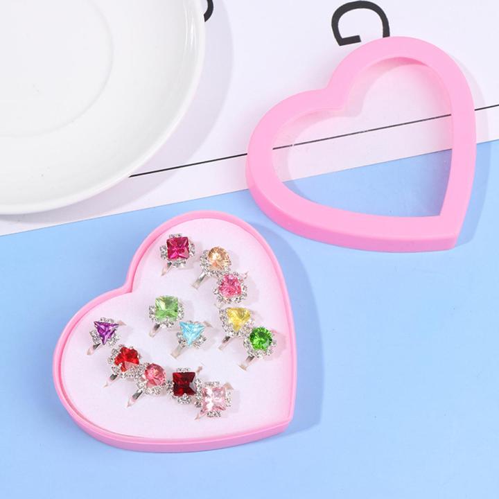 10pcs Children Kids Little Girl Adjustable Jewelry Rings in Box, Random Shape
