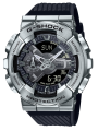 Casio G Shock Metal Covered Silver/Black Analog-Digital World Time Multi-Function Black Resin Band Watch-GM-110-1ADR. 