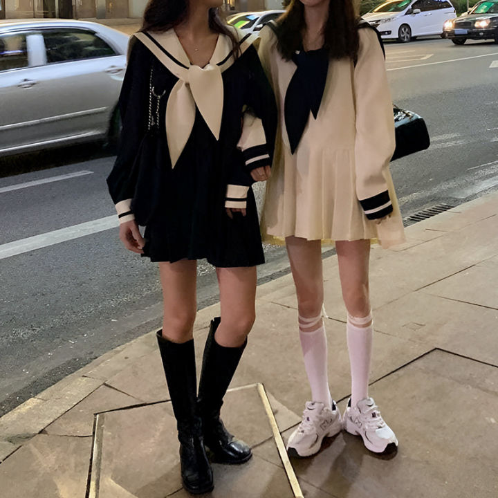 Preppy Style Sailor Collar Black Skirt New Autumn and Summer Niche