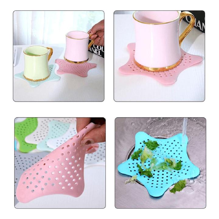 Silicone Rubber Star Fish Five-pointed Creative Star Sink Water Stopper Filter Sea Star Drain Hair Catcher & Stopper Cover Sink Strainer Leakage Filter for Kitchen and Bathroom