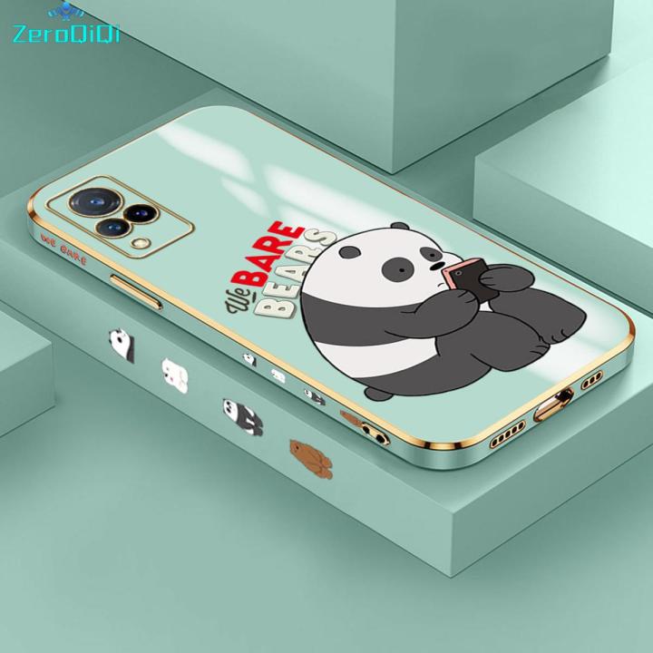 ZeroQiQi for Vivo V21 / V21 5G Back Cover Cartoon Panda Luxury 6D Plating Case Side Pattern Soft Silicone Square Phone Cases + Free Lanyard
