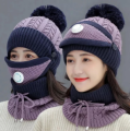 3PCS Womens Winter Warm Scarf Knitted Hat Mask With Filter Set Fashion Thickened Face Cover  For Men Women. 