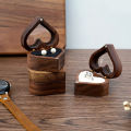 Wooden Box Ear Stud Earrings Jewelry Box Ring Box Heart-shaped Walnut Pair Ring Storage Packaging Gift Box. 