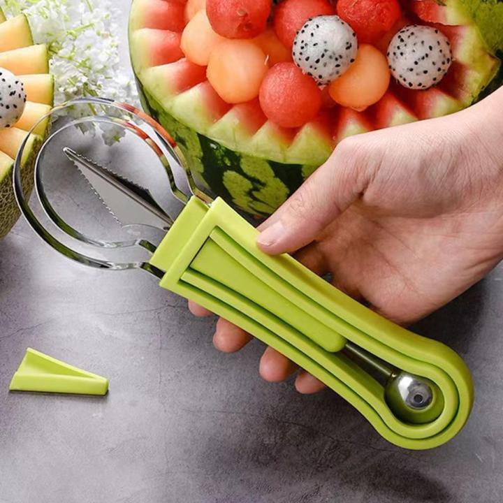 4 In 1 Melon Baller Scoop Stainless Steel Watermelon Cutter Fruit Carving Kitchen Tool Set for Fruit Slicer Dig Pulp Separator