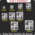 Allah in 5 Font Styles Calligraphy Islamic Reusable Stencil for Canvas and wall painting.ID#4125D. 