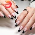 Stylish False Nails Stylish Durable French Nail Set 24pcs Rectangular Water Pipe Design Fake Nails for A Trendy Look. 