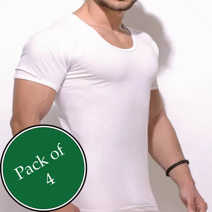 Pack of 4-8 Export Quality Men's Half Sleeves Vest - Cotton Bunyan - White Inner wear
