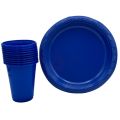 DARK BLUE COLOR PLATES AND CUPS - PLASTIC PLATES AND CUPS - PACK OF 10. 