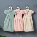 Cute Dress Hand Towel Coral Velvet Flowers Embroidered Microfiber Towelette Home Decor Dual Purpose Kitchen Bathroom Supplies. 