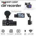 SMART F6 3 CHANNELS WIFI 4K ULTRA HD DASH CAM WITH 5G WIFI6 AND GPS SUPPORT FRONT REAR CABIN CAR CAMERA NIGHT VISION LOOP RECORDING PARKING MONITOR G SENSOR VEHICLE DVR RECORDER. 