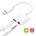 iPhone Dual Port Splitter 3.5mm + Lightning Port Adapter / 2 in 1 iPhone Splitter Headphone, Handsfree Jack + Lightning Charging Port. 
