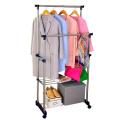 Multipurpose & Adjustable Stainless Steel Double Pole Cloth Hanger with 2 shelves for Floor Type Clothes Hanging & Drying purpose for Laundry & Bedroom | Stainless Steel | Single Pole or Double Pole. 