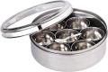 Indian masala box Stainless steel spice box with 7 spice containers with see through lid masala box spice box steel in Pakistan. 