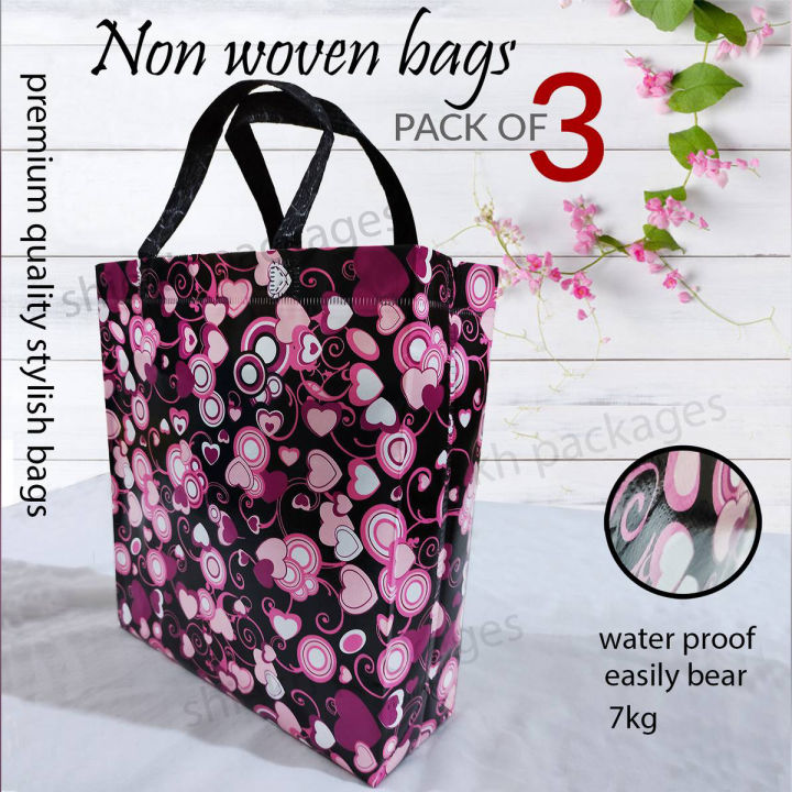 Hand bag Pack of Three Non woven bags new desings specialy for gift bags , travel bags