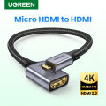 UGREEN Micro HDMI to HDMI Adapter, Micro HDMI to HDMI Nylon Braided Cable 25cm Male to Female Supports 1080P 4K/3D, Compatible for GoPro Hero 7 Raspberry Pi 4 Sony A6000 Camera Nikon B500. 