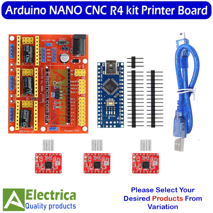 CNC shield V4 engraving machine 3D printer A4988 driver expansion board for Arduino NANO V3. 0 with USB nano 3.0 cable by Electrica