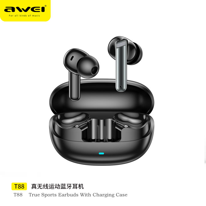Awei T88 True Wireless Bluetooth Earphone 10mm Moving Coil Super Bass Spatial Sound Effects Earbuds 30 Hours Of Playback Time Ergonomic Design Gaming Headset