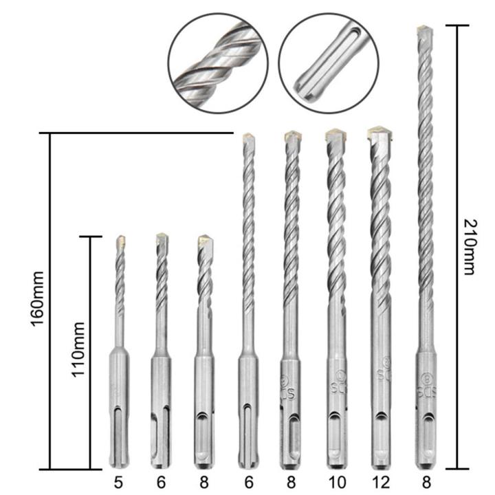 Yfashion 8Pcs/Set Round Shank Alloy Percussion Bit Concrete Wall Drilling ools Models:8 pcs ziplock bag