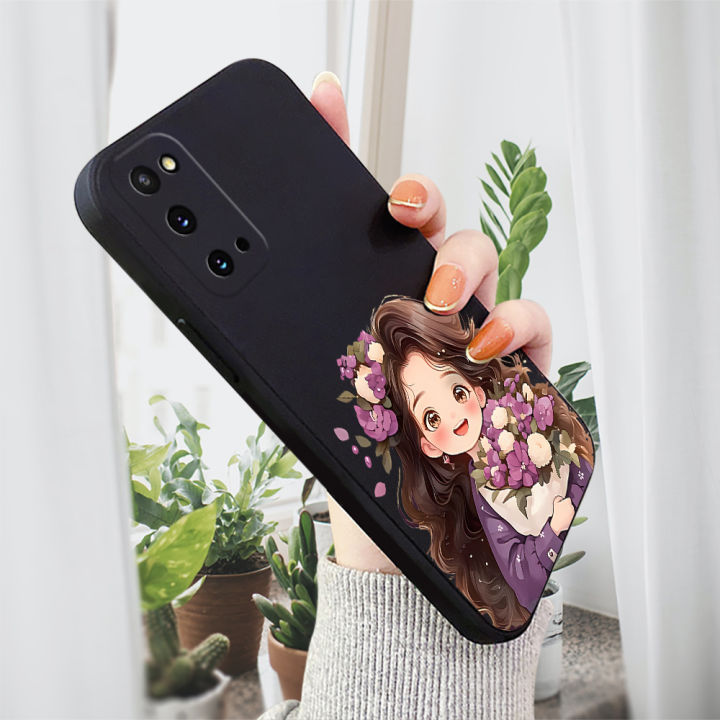 BILI for Samsung S20 FE S20 Plus S20 Ultra 5G Back Cover Purple Flower Girl for Boys Girls Multicolor Liquid Silicone Soft Square Phone Case