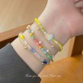 New Color Dopamine Crystal String Beads Double Layer Twin Bracelet Sweet Girly Pearl Geometric Bracelet All-Match. 