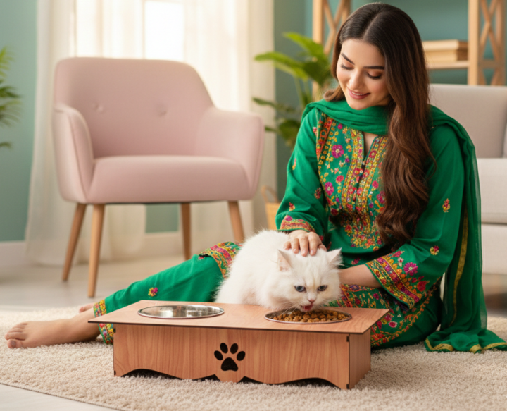 Double Bowl Cat Feeder – Raised Pet Food Stand for Kittens & Adult Cats ...