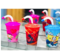 Kids Juice Glass/Cups with straw different designs/cartoon characters. 