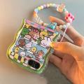 Korean Cute Lattice Flower Phone Case For Samsung Galaxy Z Flip 6 Flip 5 4 3 Girl Cartoon Bracelet Wave Border Protective Cover. 