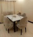 dinig table with 4 chairs, marble textured top, sheesham wooden frame with 4 full cussion chairs. 