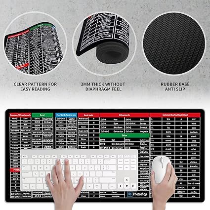 Multi-Function Shortcut Keyboard Mat – PC & Mac Shortcut Reference Desk ...