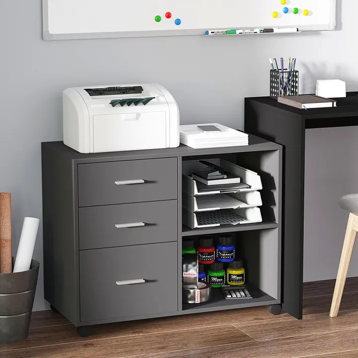 Printer%20Stand%20Storage%20Rack%20Freestanding%20Storage%20Cabinet%20w/%203%20Drawers%202%20Shelves%204%20Wheels%20Office%20-%20Image%202