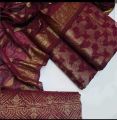 Shah Kamal Fabrics Cotton Jacquard 3 Pcs Unstitched Suit with Cotton Dupatta & Banarasi Trouser for Women. 